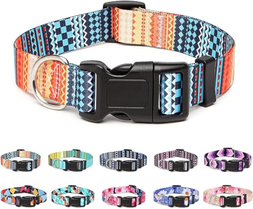 HD Polyester Printed Dog Collar with Patterns Adjustable 38-63Cm Soft Comfy Pet Collars Dog Belt for Small Medium Large 15-30Kg Dogs (Size:L:25 cm)(De