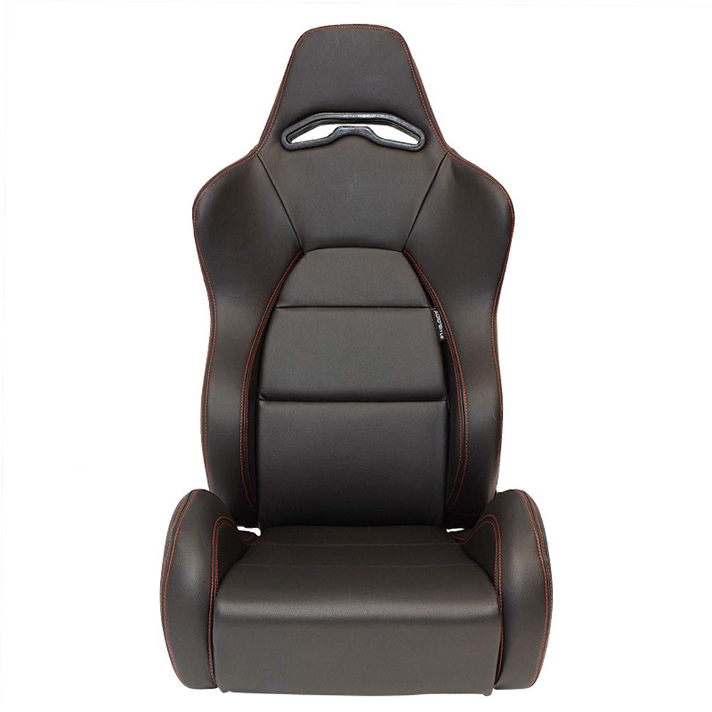 Siège sport 'Eco' - Cuir simili Noir + Coutures rouge - Dossier régable (à droite) - incl. glissière