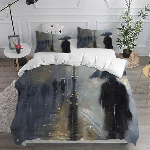 Housse de couette King 220x240 cm en microfibre à silhouette imprimé 3D avec zip