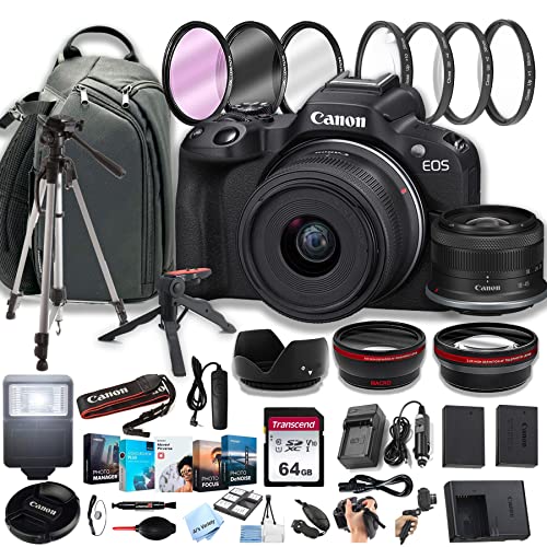 Canon EOS R50 Mirrorless Digital Camera with RF-S 18-45mm f/4.5-6.3 is STM Lens + 100S Sling Backpack + 64GB Memory Cards, Professional Photo Bundle (40pc Bundle)