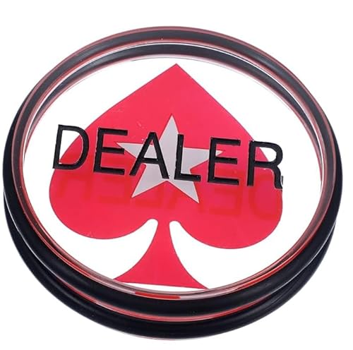 Bettecso Bouton de Poker, Poker Dealer Button Red Spade, Noir et Rouge, fabriqué en Verre Acrylique Premium avec élastiques de Protection, 7,5 cm x 1,8 cm, 80 g, Motif Pique Rouge Stars