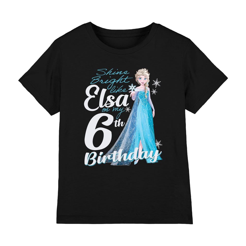 Frozen Bright Like Elsa 6th Birthday Girls T Shirt, Black, 12-13 Years