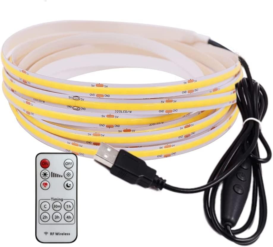 Miniatura 7 de Xunata Tira LED COB de 13.1 pies13.1 ft, USB 5 V 320 LEDsM, tira LED flexible regulable 4500 K, banda LED COB blanca natural, no impermeable, tira