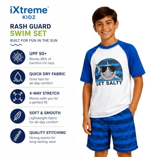 Image of iXtreme Boys Swim Set - 2 Piece Rash Guard Short Sleeve Swim Shirt and Boys Swim Trunks for Infants Toddlers & Big Boys