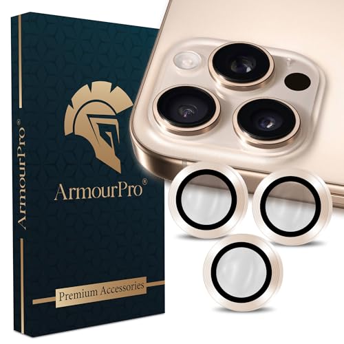 Image of ArmourPro Premium Camera Lens Protector Tempered Glass Compatible For iPhone 16 Pro Max and iPhone 16 Pro Tough HD Individual Aluminum Alloy Rings 9H Camera Cover , Scratch-Resistant,Camera Lens Protection| Desert Titanium