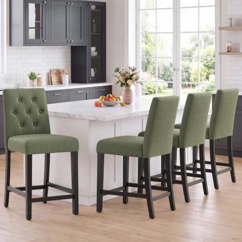 Image of MALOL Bar Stools Set of 4, Fabric Counter Height Bar Stools, Green