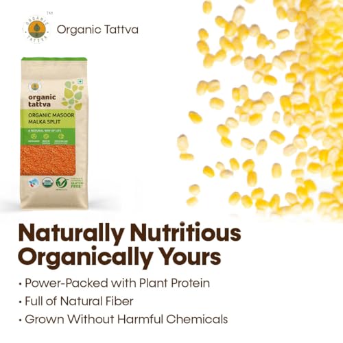 Image of Organic Tattva Masoor Dal 500gms, Malka Split - Red Lentils for Everyday Cooking Masoor Dal, Soups, and Indian Meals