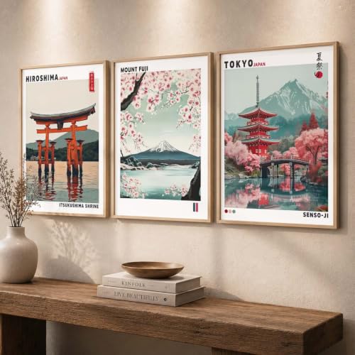 Image of kotart Japan City View Wall Framed Posters | Japanese City View Aesthetic Framed Poster for Living Room Bedroom Gaming Room Studio Wall Decor Set Of 3 (14x20 Inch)