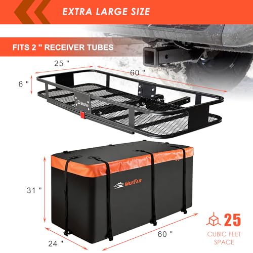 Image of Hitch Cargo Carrier Basket 60 inch*25 inch*6 inch+Bag 25 Cubic Feet(60 inch*24 inch*31 inch) | Included Cargo Net with Attachment Hooks,Ratchet Straps,Hitch Stabilizer|500 Lbs Capacity,Foldable,fit 2 inch Receiver