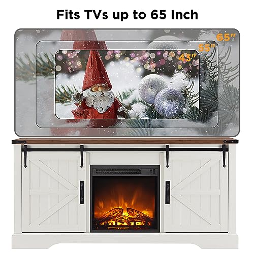 OKD Farmhouse Electric TV Stand for 65+ Inch TV, Rustic Entertainment Center with 18" Fireplace, Sliding Barn Door, Storage Shelves, Wood Media Console Cabinet for Living Room, Antique White - Image 7