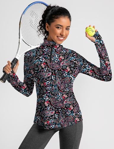 IECCP Womens Long Sleeve Golf Shirts Sun Protection 1/4 Zip Pullover Summer Quick Dry Athletic Hiking Running Workout Tops3