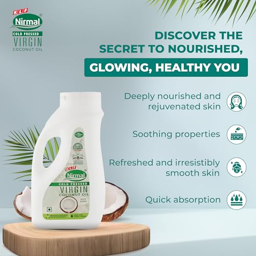 Image of KLF Nirmal Cold Pressed Virgin Coconut Oil | 1L | All Weather Pack | Natural & Edible | Great for Cooking & Personal Care (Pack of 2)