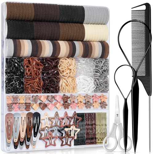 822PCS Elastic Hair Ties, IKOCO Hair Bands Hair Accessories for Girls with Hair Clips, Neutral Colors