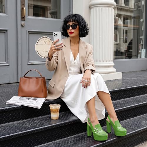 Image of Women's High Heel Loafers Platform Pumps Round Toe Heels Chunky Heel Pumps Stylish Comfortable 4.8 Inch Slingback Heels