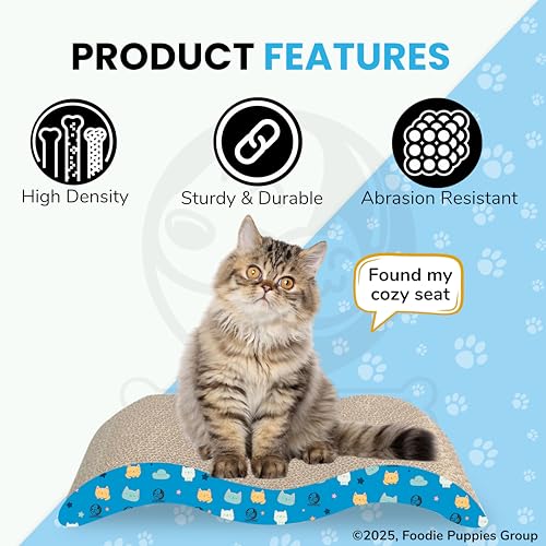 Image of Foodie Puppies 2-in-1 Reversible Cat Scratcher Pad with Catnip for Cats & Kittens, (Breaker) | Durable Corrugated Cardboard Cat Scratch Post for Furniture Protection (44cm x 23.5cm x 8cm)
