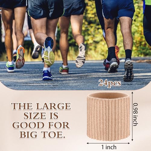 Blulu 24 Pieces Toe Tubes 0.98 Inches Cushion Tube Corn Pads for Toes Sleeves Soft Gel Protectors for Cushions Corns Blisters Calluses 3 Size(Skin Color,Large Size)