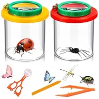 2 Pieces Bug Magnifying Glass Set with Tweezers, Portable Clear Insect Observation Box, Bugs Catcher Magnifier for Kids, Critter Viewer for Children Outdoor Science Nature Exploration