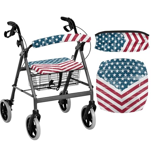 Rerteryuro Walkers for Seniors Cover Universal Fit Walker Accessories American Flag Walkers for Seniors with Seat Cover Washable Rollator Accessories Covers