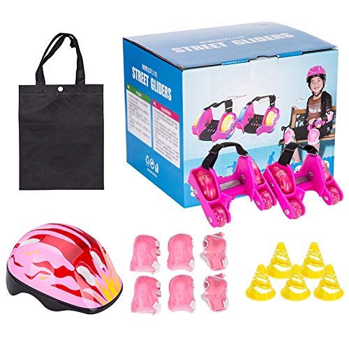 WXYLYF Heels Roller LED Flash Roller Street Gliders Roles Shoes Kids Girls Boys LED Shoes 60Kg Black, Free Protective Equipment,B