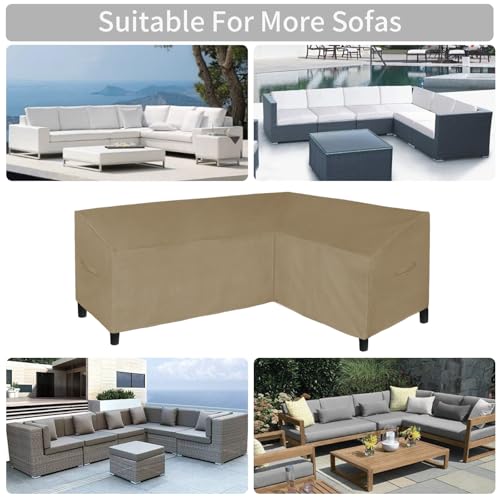 Image of Easy-Going Patio L-Shaped Sectional Sofa Cover, 85 inchX58 inch Waterproof Heavy Duty Outdoor Garden Furniture Cover (Right Facing, Camel)