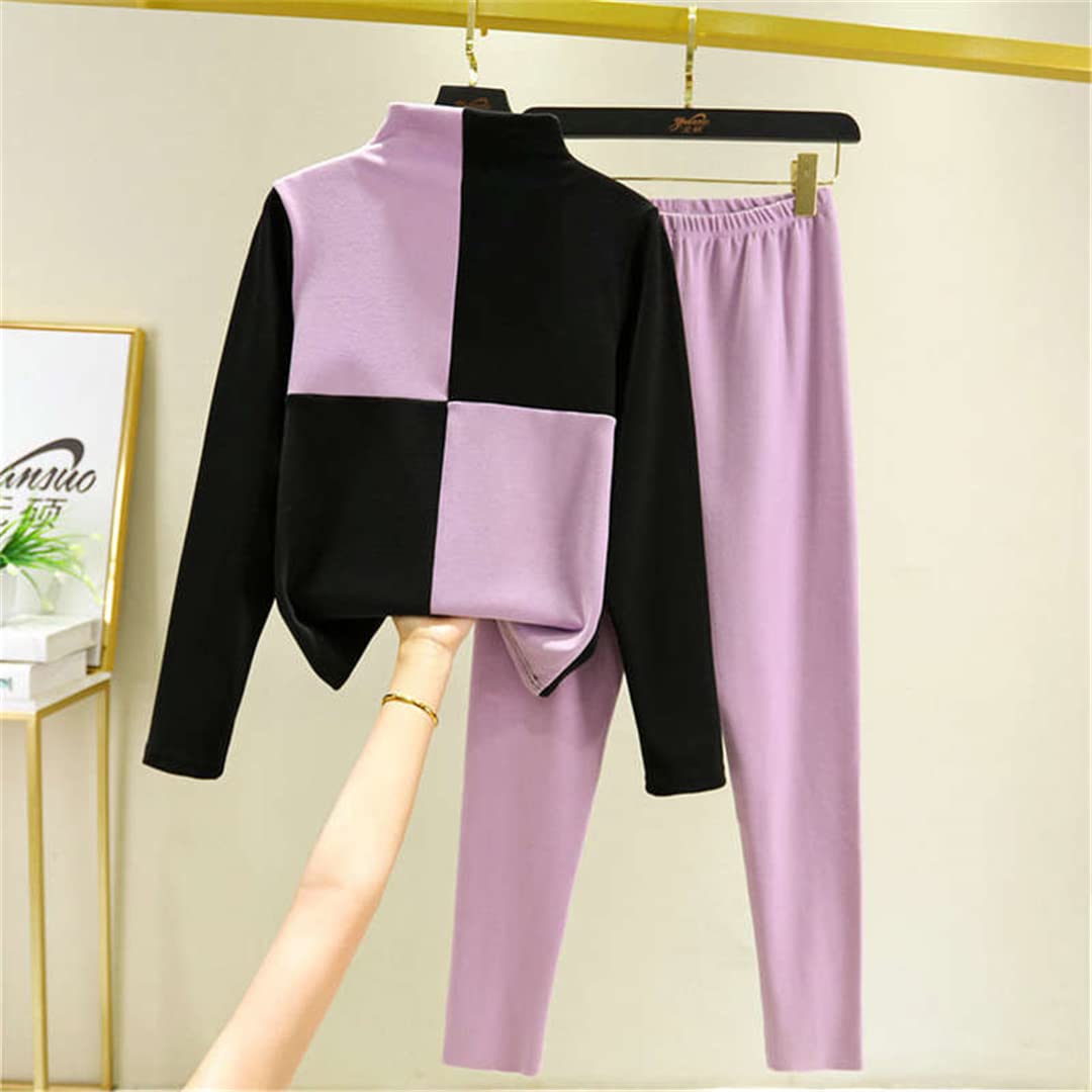 Disimlarl Damen High Collar Thermo Unterwäsche Set Winter Damen Body-Shaping Kleidung, korallenrot, 48