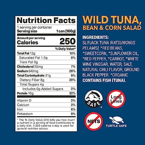 Image of Wild Planet Ready-To-Eat Wild Tuna, Bean & Corn Salad, 5.6 Oz, Pack of 1 | Red Bean & Corn Salad with Organic Sweetcorn, Red Peppers and Carrots. Non-GMO, Gluten Free, Kosher, Dairy Free