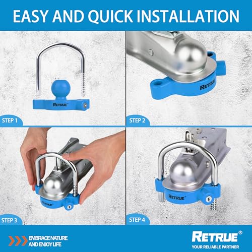 Image of RETRUE Universal Coupler Lock Trailer Locks Ball Hitch Trailer Hitch Lock Adjustable Security Heavy-Duty Steel Fits 1-7 /8 Inch, 2 Inch, 2-5 /16 Inch Couplers, Baby Blue