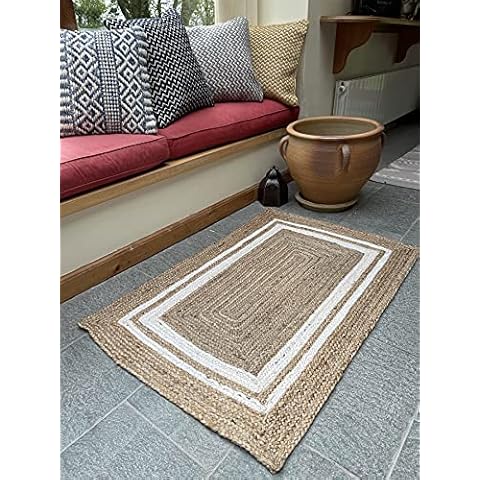 Second Nature Online KHIDAKEE - Alfombra de yute trenzada con borde crema marfil natural Cover
