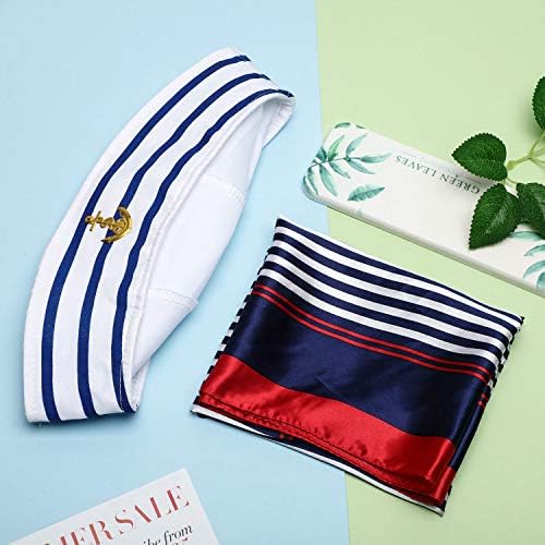 Geyoga Sailor Hat and Scarf Set for Women Men Navy Outfit Blue with