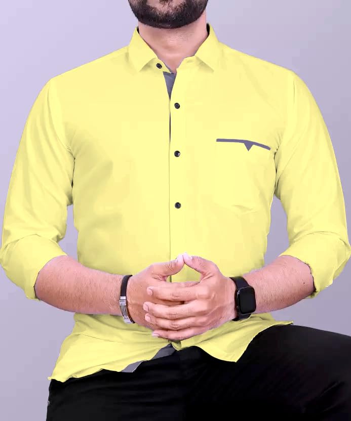 Image of CB-COLEBROOK Men's Regular Fit Solid Soft Touch Cotton Casual Shirt with Pocket Design with Spread Collar & Full Sleeves (Available in Plus Size)