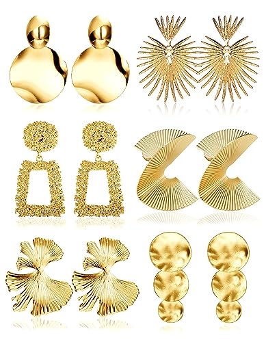 FIBO STEEL 6 Pairs Clip on Earrings Gold Statement Earrings for Women Dangle Clip On Earrings Leaf Butterfly Square Hoops Round Exaggerated No Piercing Fake Earrings Set