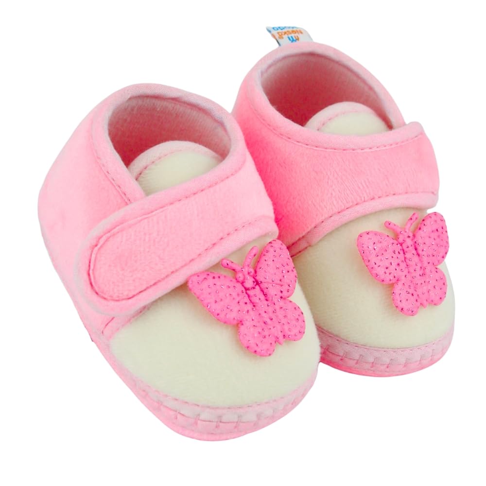 neska moda 6 To 12 Months Baby Girls Velboa Butterfly White,Pink Hook & Loop Shoe Booties-BT5588-picture-10
