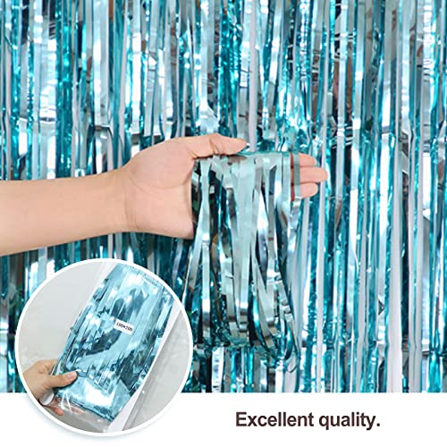 Miniatura 5 de Eowppue Cortina De Oropel 5 Piezas Azul Claro Metálica Cortina De Flecos Decoracion Fiesta Decoración Bautizo Boda Navidad Ideal Para Decoración Cumpleaños 3.28 X 6.56 Pies