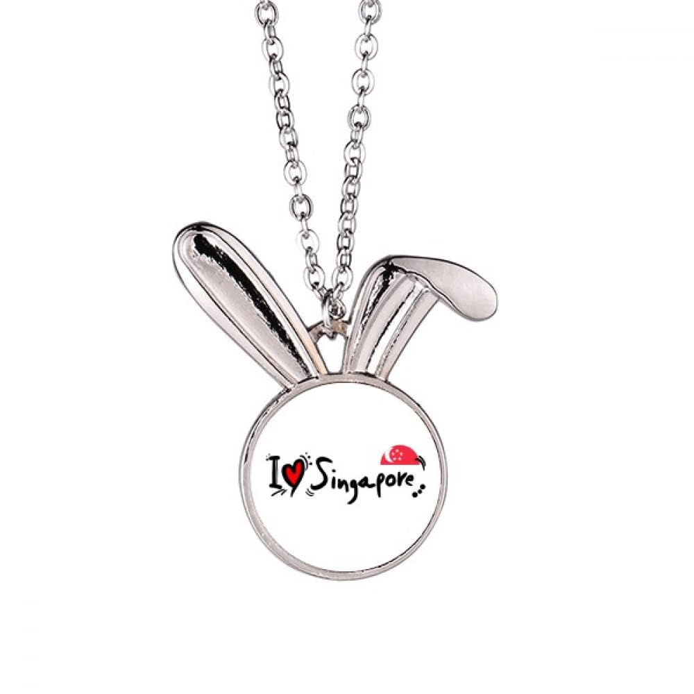 Collier lapin I Love Singapour avec pendentif drapeau