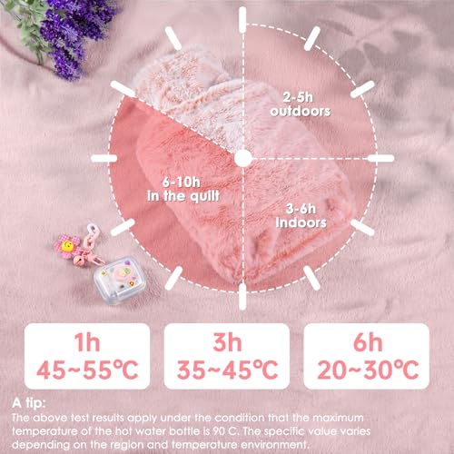 BOLEi Wärmflasche mit Weichem Bezug –Auslaufsicher 2L Groß Wärmflaschen mit Känguru-Tasche,Naturkautschuk +Bettflasche Flauschig,Geschenke für Männer Frauen (Rosa)