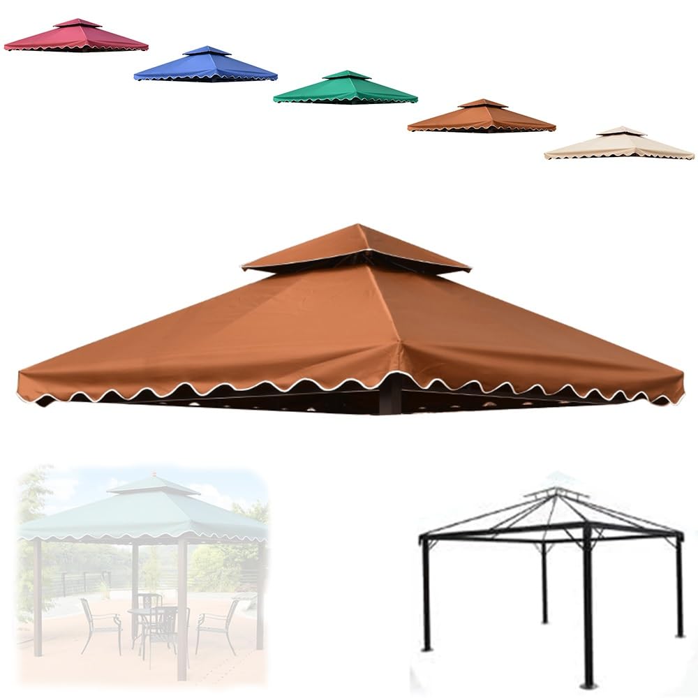 Telo di Ricambio per Ombrellone da Gazebo Copertura di Ricambio in Tessuto Tetto del Baldacchino Impermeabile A Due Livelli(Coffee,350cm/11.4ft)