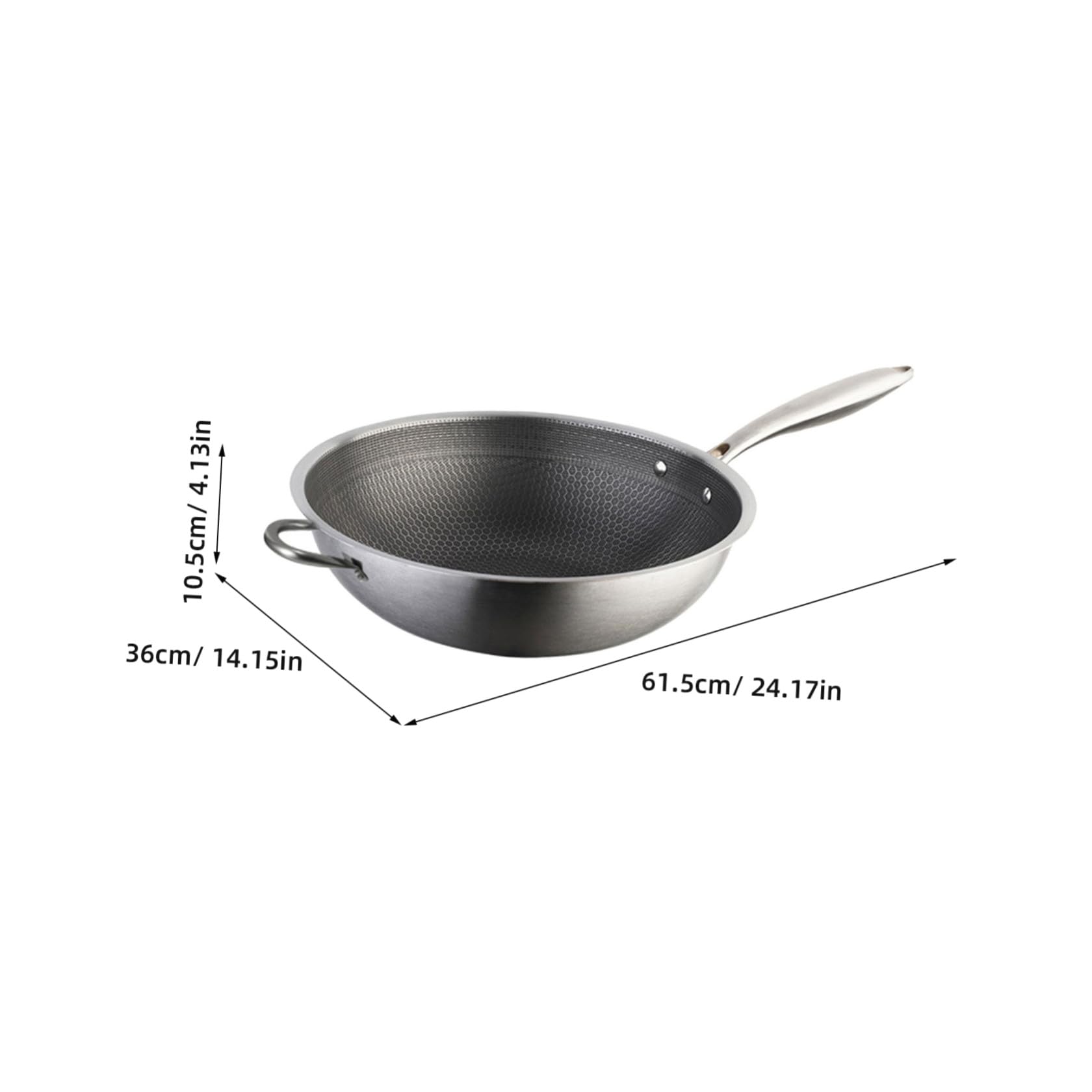 Wok Antiadhésif en Acier Inoxydable Nid Abeille 36cm Cuisine