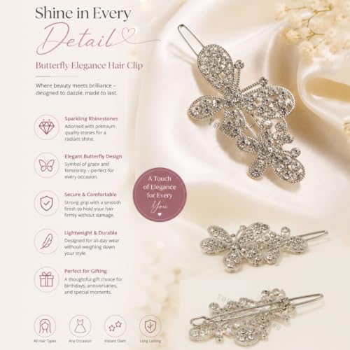 Image of Young & Forever Gift Special Fashion Celestial Stars Flower Butterfly Gold Plated Crystal Barrette Hair Clip /Pin Hair Accessories for women