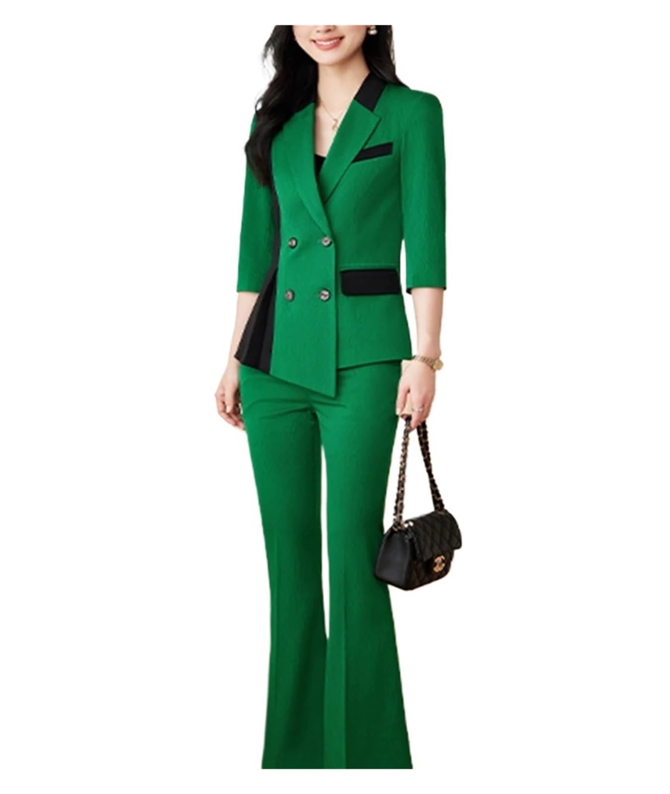 Elegante Conjunto de Dos Piezas pantalón Manga Larga y Corte Entallado con Doble Botonadura for Oficina Mujer para Negocios, Trabajo, Oficina, Formal