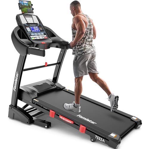 Image of 5.1HP Folding Treadmill for Home with 15% Auto Incline, 300 LB Capacity, Portable Foldable Treadmill, Free APP Control, Adjustable iPad Holder, 10MPH Speed, 71 Programs, Knee Strap Gift