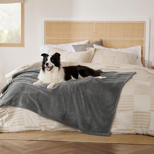 BEDSURE Waschbar Hundedecke Grosse Hunde - 152x127 cm Hunde Decke Sofa aus Coral Fleece, Hundedecke Flauschig und Weich, Katzendecke für Katzen, Haustier Decke für Unterwegs, Bed, Sofa, Dunkelgrau