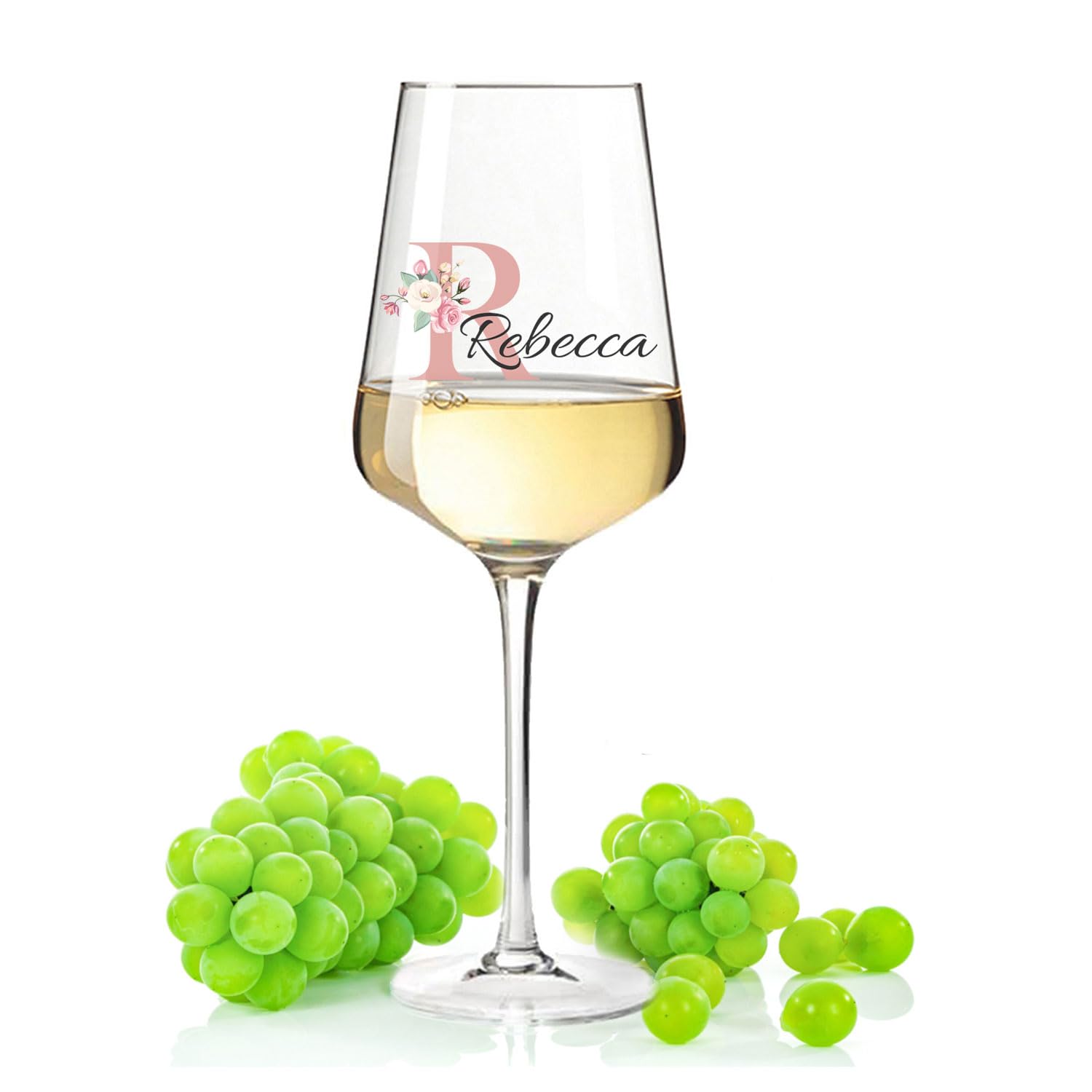 GRAVURZEILE Leonardo Puccini Weinglas mit UV-Druck - Initial Flower - Personalisiert mit Namen & Monogramm - Geeignet für Wein Aperol Sangria und Lillet - Geschenke für Sie & Ihn - Farbe Rosa