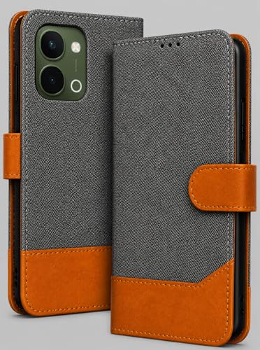 Image of Cover for Vivo T5x 5G / Y51 Pro 5G / iQOO Z11x 5G, Wallet Style, Leather Finish, Magnetic Closure, Inbuilt Stand, Card Pocket (Damin-Grey)