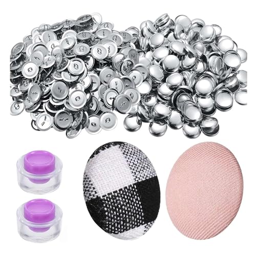 Htuygyjaw Kit de 100 Juegos de Botones de Forro con Herramientas, Piezas de Tamaño para Crear tus Propios Botones, Accesorios de Tela de Bricolaje de 0,59 Pulgadas