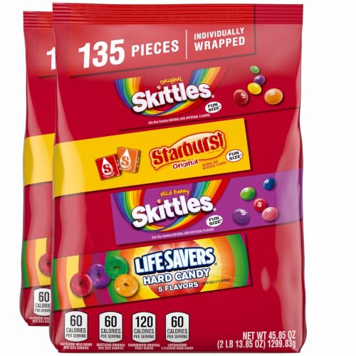 SKITTLES Original,SKITTLES Wild Berry STARBURST &amp; LIFE SAVERS Hard Candy Fun Size Fruity Candy Assortment,135 Ct Bulk Bag,(Pack of 2)