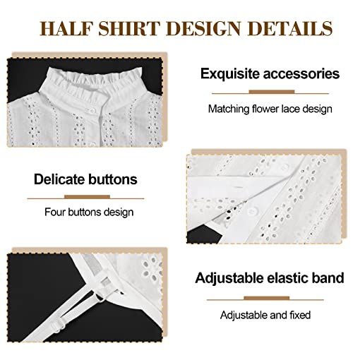 TAGVO 2 Piezas Collar Falso de Dama Desmontable Camisa Mujer, Algodón Cuello Media Blusa Elegante Blanco