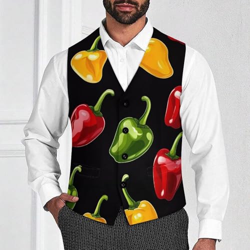 Colorful Chili Pepper Mens Slim Fit Suit Vest Dress Waistcoat Casual Business Vest2