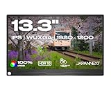 JapanNext Monitor Portatile 13.3" IPS WUXGA (1920x1200) | HDR | Altoparlanti integrati HDMI DisplayPort USB-C Jack(x1) | G-Sync/FreeSync | JN-MD-IPS133WUXGAR