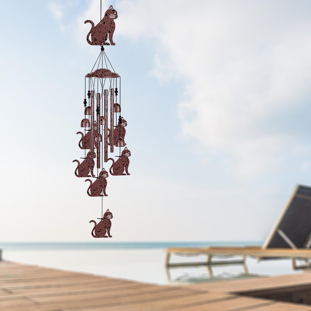 Katzen-Windspiel, für drinnen und draußen, handgefertigt, Windfänger, Musik-Windspiel, Katzenspiel, Segen-Windspiel, mobile Katzen-Windglocken, Geschenke für Mutter, Zuhause, Balkon, Baum, Festival,