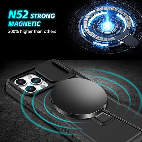 Coque iPhone 14 Pro noire antichoc dotée d'un support invisible et aimant intégré - 2